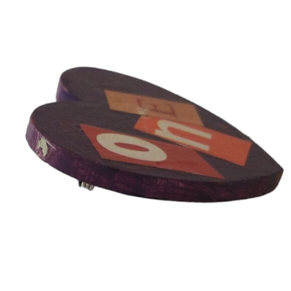 Valentines Day Brooch Heart One Pin Wood Handpainted Folk Art Simple Purple. - Picture 10 of 16